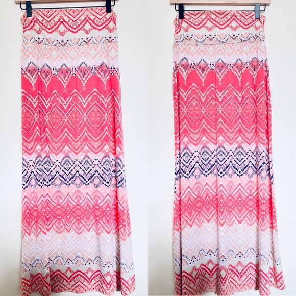 Maurices Pink Tan White And Blue Print Maxi Skirt - Picture 2 of 4